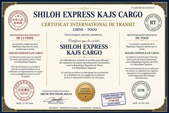 Certificat SHILOH EXPRESS KAJS CARGO